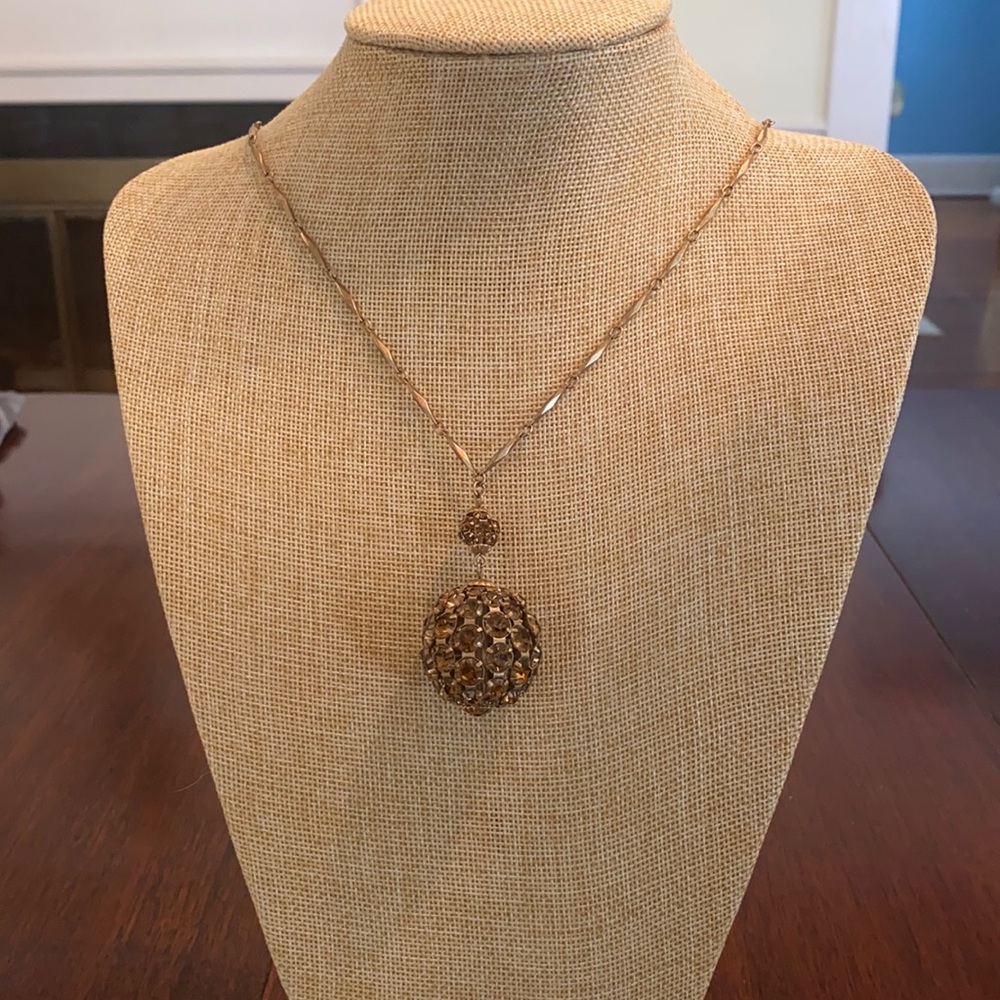 Banana Republic Brown and Gold Vintage Necklace with Faceted Stones Ball Charm